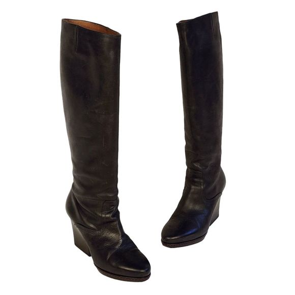 Dries Van Noten Vintage Tall Black Leather Boots - Picture 1 of 9